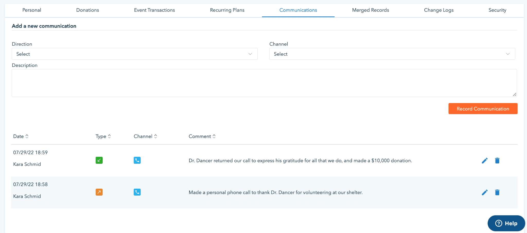 Donorbox donor profile for organizations